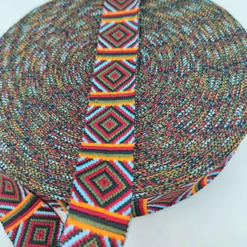 1.8mm Thick Jacquard Ribbon, 4cm Wide Tank Square Polyester Webbing for Crafts Pet Collars Leash Backpack Strap Belt,3 Yards Colorful Webbing straps for bags,Strapping for Sewing Bag Purse Straps