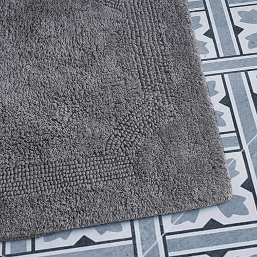 Laura Ashley - Reversible Cotton Bath Mat, Premium Bathroom Décor, Machine Washable Bathroom Rug, Highly Absorbent, 17"x24"/20"x32" 2-Piece Set, Charcoal 4