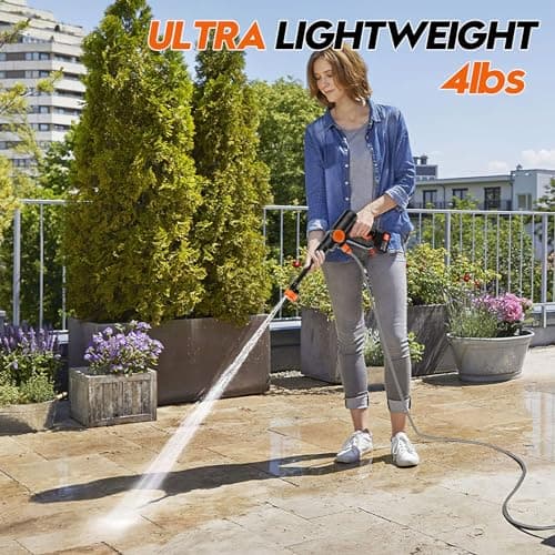 Lemolify Portable Pressure Washer Battery Powered 6000mAh, Cordless Car Power Washer Cordless, hidrolavadora inalambrica Handheld with 6-in-1 Nozzle,Power Cleaner for Patio Floor Fence Deck,2 Battery 5