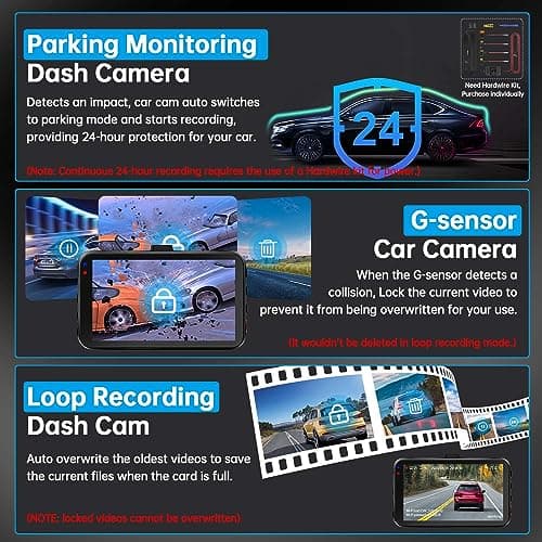 Dash Cam Front and Rear, Dash Camera for Cars WiFi/APP Control Dual Dashcam W/ 64GB Card, 2.5K Dash Cam Front+1080P Rear Car Camera W/Super Night Vision, Loop Recording, G-Sensor, Max Support 256GB 6