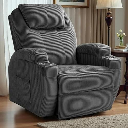 Furmax Electric Power Lift Recliner Chair with Massage for Elderly Corduroy Fabric Recliner Single Sofa with Cup Holders, Side Pockets and Remote Control for Living Room Bedroom (Gray) 7