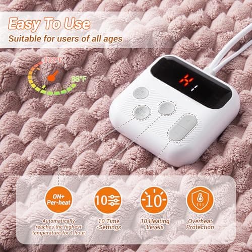 GarveeHome Heated Blanket Electric Blanket Twin Size 62 in x84 in, 10 Heating Levels & 10 Hours Auto Shut Off, Cozy Soft Fleece Fast Heating Blankets Gift, Machine Washable, Pink 2