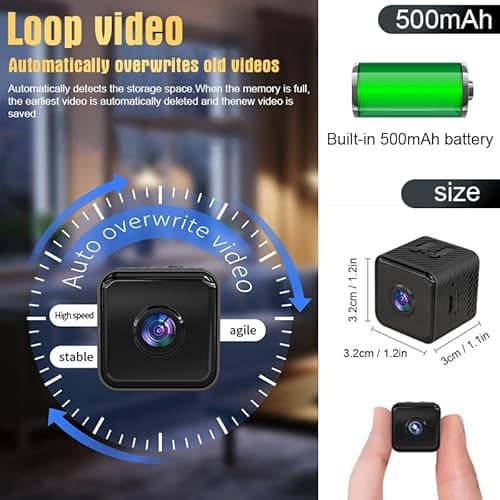 Spy Small Indoor Outdoor Camera Security Wireless Home Cameras Mini WiFi Pet Camaras,2025 HD Tiny Nanny Cam,Wide Angle,Night Vision, Home Indoor Outdoor Camara,Can No Need WiFi Cams For House Security 5