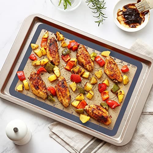 Silicone Baking Mat Set of 6, GUANCI Grade Food Baking mats Non-Stick Reusable Pizza Bakeware Mat for Making Macaroon, Pizza, Cookie, Pastry, Bread, Bun(Grey) 6