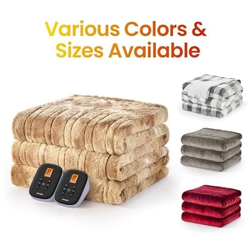 WOOMER Electric Blanket Full Size 77" x 84", Heated Blanket with 0.5-12 Hours Timer & 10 Heating Levels, ETL Certified, Beige Double-Sided Faux Fur, Over-Heat Protect, Machine Washable 5
