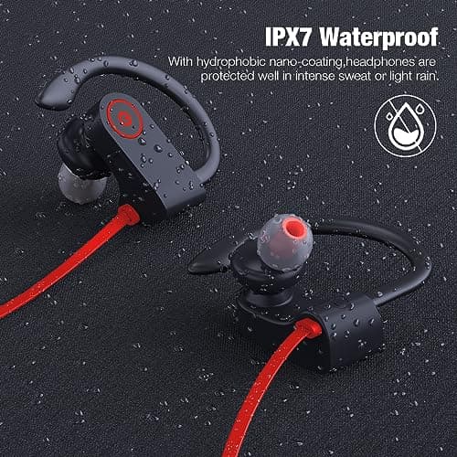 JOYWISE Bluetooth Headphones Wireless Earbuds 16H Playtime Wireless Headphones IPX7 Waterproof Bluetooth 5.3 Running Ear Buds with Mic Stereo in Ear Earphones Sound Isolation for Workout, Sports Red 5