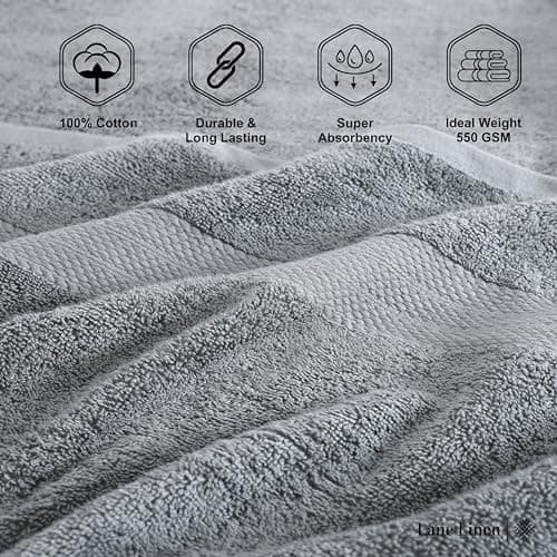 LANE LINEN 100% Long Staple Cotton Bath Sheets Set of 2 (35"x66") - OEKO-TEX Certified, Soft, Fade Resistant & Highly Absorbent Extra Large Bath Sheet Towels - Oversized Thick Bath Towels - Space Grey 6