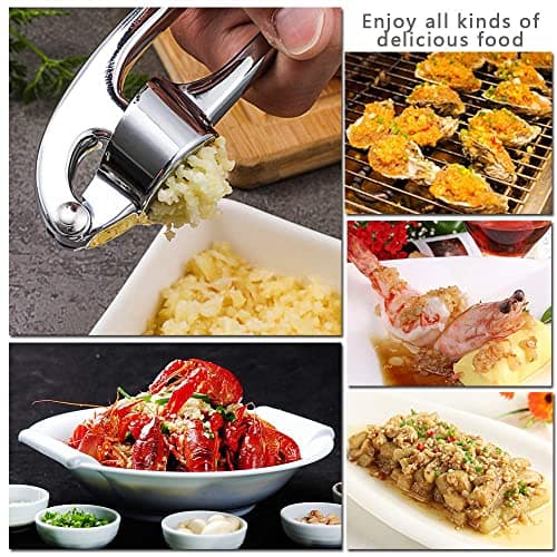 Garlic Press, Stainless Steel Garlic Press Tool with Cleaning Brush and Silicone Garlic Peeler 3 Pcs By Lechay 7