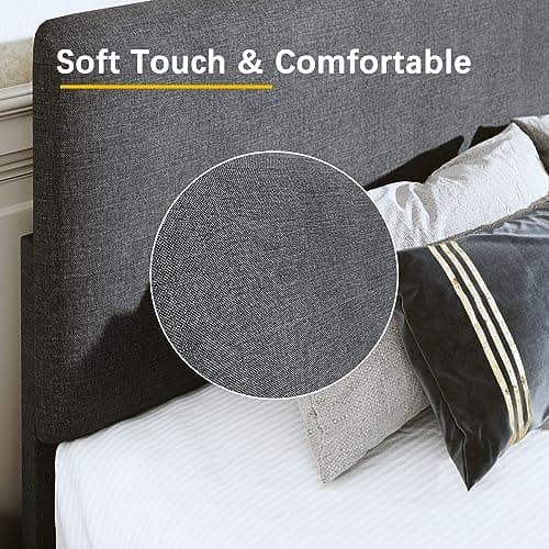 Fluest King Bed Frame with Adjustable Headboard Upholstered Bed Frame Platform Linen Fabric Headboard Wooden Slats Support/No Box Spring Needed/Easy Assembly/Mattress Foundation, Grey 6