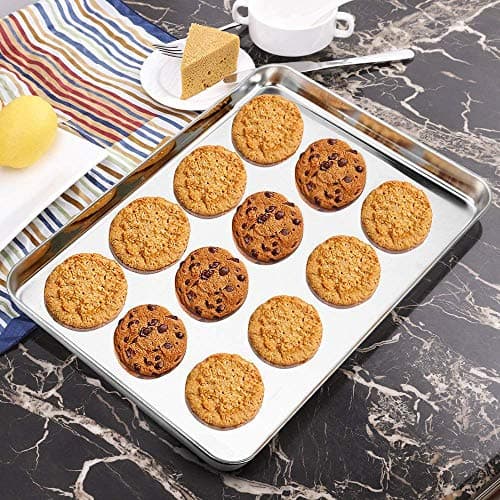 Wildone Baking Sheet & Rack Set [2 Sheets + 2 Racks], Stainless Steel Cookie Pan with Cooling Rack, Size 16 x 12 x 1 Inch, Non Toxic & Heavy Duty & Easy Clean 8