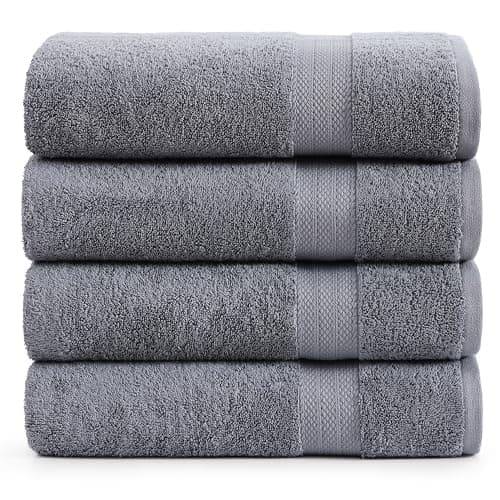 LANE LINEN 100% Cotton 4 Pack Bath Sheets (35"x66") - Highly Absorbent, Super Soft & Durable Extra Large Towel Sets - Fade Resistant, Machine Washable - Oversized Luxury Bathroom Towels - Cool Grey