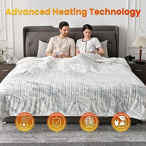 WOOMER Heated Blanket King Size Electric Blanket 90"x 100", Faux Fur Fast Heating, 10 Heating Levels & 0.5-12H Auto Off, Dual Control, Over-Heat Protection, ETL Certification 5