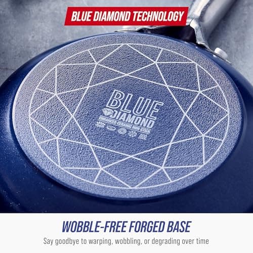 Blue Diamond Nonstick 2QT Saucepan with Lid, Non Toxic PFAS-Free Diamond Ceramic, Dishwasher & Oven Safe, Metal Utensil Safe Pot, Stay Cool Handle, Chef Pan, Glass Lid, Blue 7