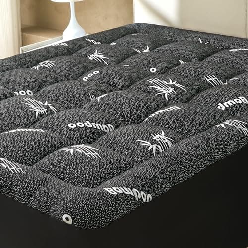 SurChic Queen Size Mattress Topper Viscose Derived from Bamboo, Soft Thick Pillow Top Mattress Pad Cover for Back Pain, Cooling Mattress Protector with 8-21 Inch Deep Pocket, Dark Grey