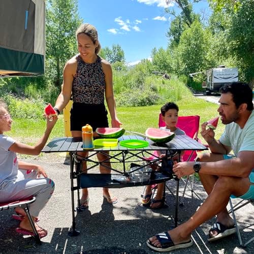 LET'S CAMP Folding Camping Table, Portable Aluminum Roll-up Picnic Backpacking Table with Adjustable Height, Large Storage and Carrying Bag for Picnic, Camping, BBQ, Party, Backyard, Beach 8