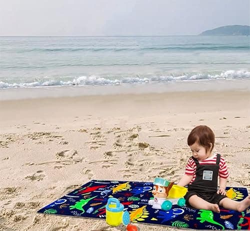 YIFONTIN Dinosaur-Print Sherpa Cotton Kids Beach Towel - Super Soft 48"x24" Quick-Dry Bath Pool Towel for Boys Girls, Jurassic Themed Swim Beach Essentials (Multi-Color Herd). 9
