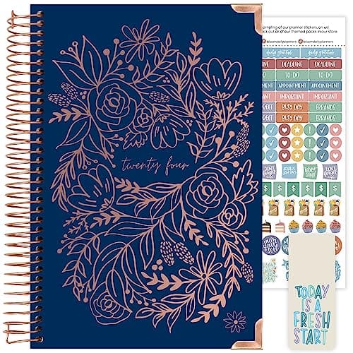 HARDCOVER bloom daily planners 2024 Calendar Year Day Planner (January 2024 - December 2024) - Passion/Goal Organizer - Monthly & Weekly Inspirational Agenda Book - 5.5" x 8.25" - Embroidery, Navy