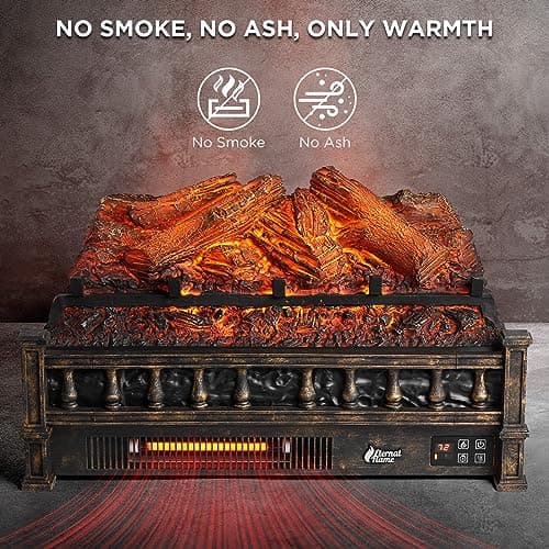 TURBRO Eternal Flame Infrared Electric Fireplace Logs, 23" Infrared Quartz, Remote Control Fireplace Insert Log Heater, Realistic Lemonwood Ember Bed, Thermostat, Timer, 1500W Bronze 4
