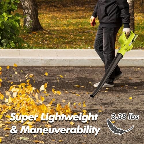Leaf Blower Cordless - 21V Powerful Electric Leaf Blower with 2 Batteries and Charger, 2 Speed Modes, 2.0Ah Lightweight Battery Powered Leaf Blowers for Lawn Care, Patio, Dust, Blowing Leaves 7