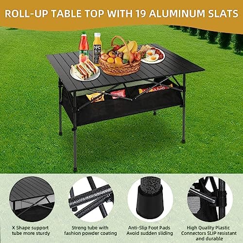 Dr.Quark Camping Table 41.4''x 28.4'' Ultra Compact Aluminum Folding Camping Table with Large Storage Roll Up Portable Camping 4-6 Person Foldable Camp Table with Carry Bag 5