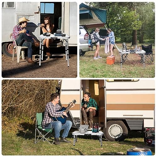 Folding Table Small Lightweight Portable Aluminum Camping Table Mini Foldable Table with Adjustable Height Legs for Picnic Cooking Beach, 2ft and 3 Heights 7