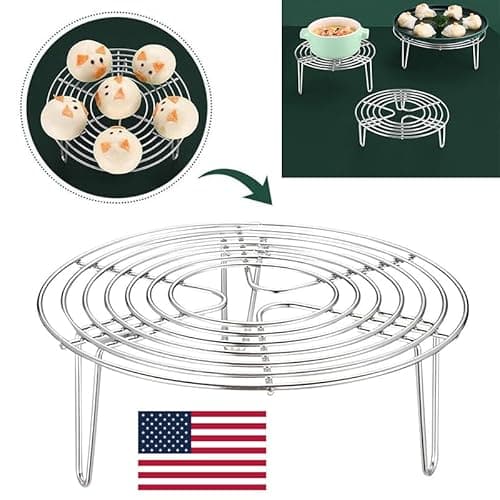 1pc Cooking Rack 6 Inch Air Fryer Round Tray Stainless Steel Steamer Rack Baking for Cooking Cooling Steaming Baking, Fit Air Fryer Pot Pressure Cooker 2