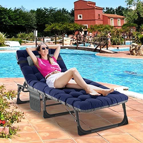 DoCred Heavy Duty Chaise Lounge Chair, Adjustable 5-Position Folding Chaise Lounge Chairs for Outside, Portable Lay Flat Beach Lounge Chair for Outdoor Sunbathing Beach Pool Lawn Camping 9