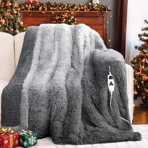 RUJIPO Heated Electric Blanket Throw–Faux Fur with Soft Thick Sherpa,Warm Winter Birthday Gifts for Women Grandma，10 Heat Settings,5 Time Settings with Fast Heating, 50x60, Foggy Dusk