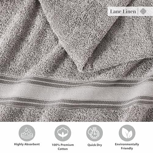 Lane Linen 100% Cotton Bath Sheets Set of 4 (35"x66") - Zero Twist Cotton Extra Large Bath Towels Sets - Quick Dry, Soft & Absorbent Oversized Grey Towels Set - Pre Shrunk, Fade Resistant - Space Grey 6