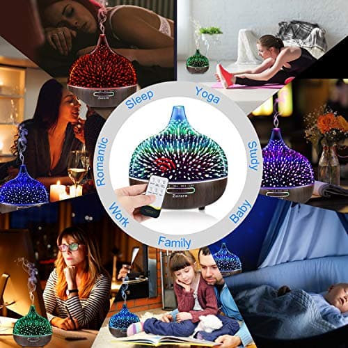 Essential Oil Diffuser 550ml Cool Mist Humidifier 3D Glass Ultrasonic Aromatherapy Humidifier with 7 Color Changing Led Lights, Waterless Auto Shut-Off, Adjustable Timer for Home Bedroom Office 7