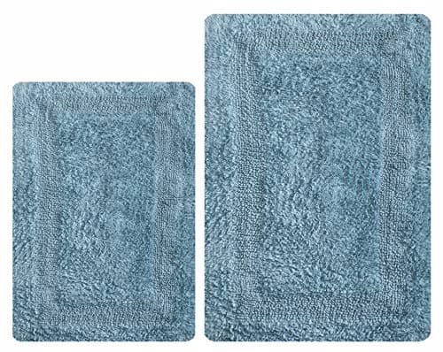 THE BEER VALLEY Bath Rugs Set 2 Piece Light Grey Cotton Tufted Reversible Washable Bath Mats for Bathroom Floor| Quick Dry Mat for Tub Spa Shower Toilet| Entry Way Door Mats|21x32 & 17x24 Inches