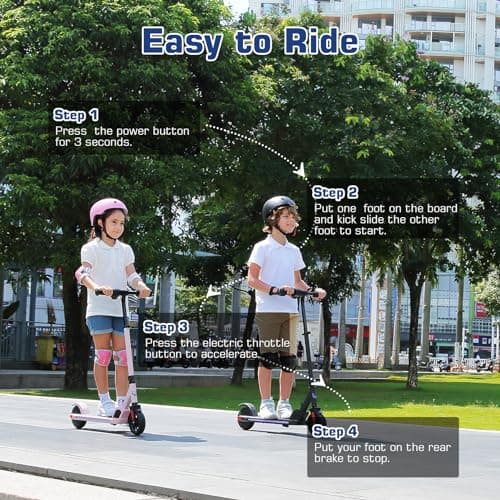 Caroma Electric Scooter for Kids Ages 8-12, 150W Foldable Kids Electric Scooter, Max 7 Miles & 10 Mph, LED Display, Colorful Lights, Adjustable Height, Lightweight Electric Scooter for Kids Teens 8