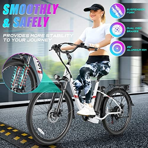 Vivi Electric Bike for Adults 1000W Peak Ebike with Removable Battery, 26'' Electric Commuter Bike 22MPH & 50 Miles Adult Electric Bicycles with Cruise Control, LCD Display, SGS Certified to UL2849 6