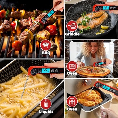 Digital Meat Thermometer Chef Gifts for Cooking – Waterproof Instant Read Food Thermometer with Backlight & Calibration, Fast Read, Folding Probe for BBQ, Grill, Deep Fry, Kitchen, Liquids, Beef, 9