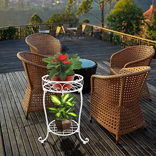 NAKUPE White Metal Plant Stand, 18.5 inch Tall 2 Tier Potted Holder Rack, Heavy Duty Flower Pot Shelf for Indoor Outdoor Patio Balcony Corner Garden 6