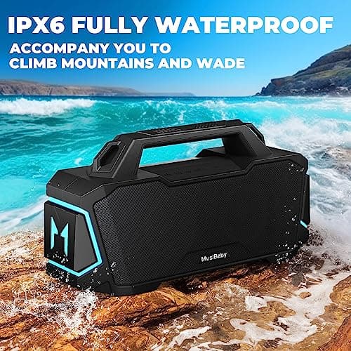 Bluetooth Speaker,Musibaby M1 Portable Bluetooth Speakers:Loud Stereo Sound with Subwoofer,Deep Bass,IPX6 Waterproof,Wireless Speaker with BT5.3,Dual Pairing,24H+ Playtime for Outdoor,Beach(Blk) 5