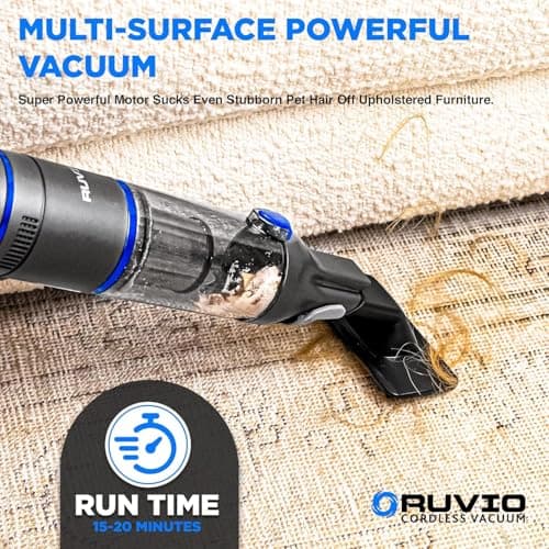 Ruvio Handheld Vacuum Cordless for Home and Car, Lightweight Portable Hand Held Vacuums Cordless Works on Pet Hair, Floor, Hard Wood, 2X HEPA Filtration, Crevice Nozzle Included 7