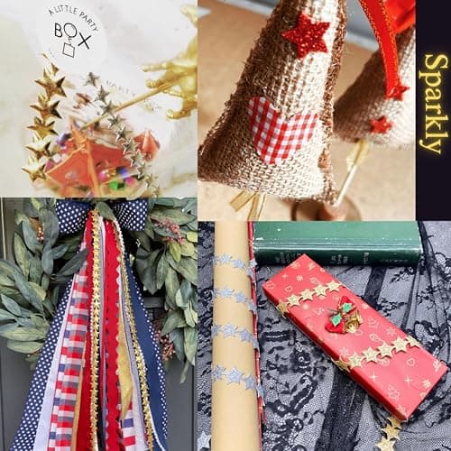 Glitter Star Ribbon Golden Star Sparkly Ribbon Trim Embellishment for Crafts Gift Wrapping Wreath DIY 1 Roll 20 Yards 0.8 Inch 5