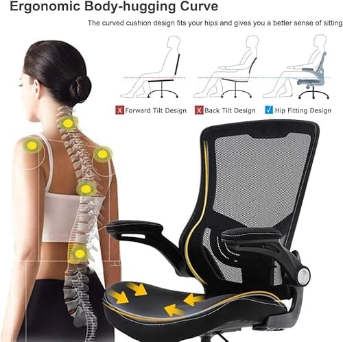 Drafting Chair Ergonomic Tall Office Chair Standing Desk Chair with Flip Up Arms Foot Rest Back Support Adjustable Height Mesh Drafting Stool, Black 6