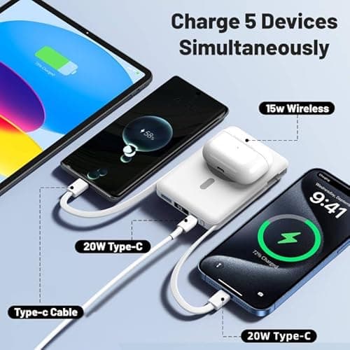 Azmuth for Magsafe Battery Pack, 10000mAh Magnetic Power Bank 22.5W PD Fast Charging with LED Display Wireless Portable Charger for Magsafe with Stand for iPhone 17/16/15/14/13/12/Pro/Pro Max 5