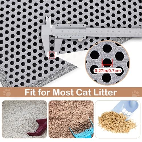 Unicorn Catcher Cat Litter Mat Double Layer Litter Mat Non-Slip Litter Box Mat Waterproof and Urine-Proof Cat Litter Mat Litter Trapping Mat Grey Kitty Litter Mat Easy to Clean, 46x27in 7