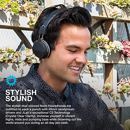 JLab Neon Folding On-Ear Headphones, Black, Wired Headphones, Tangle Free Cord, Noise Isolation, 40mm Neodymium Drivers, C3 Sound (Crystal Clear Clarity) 3