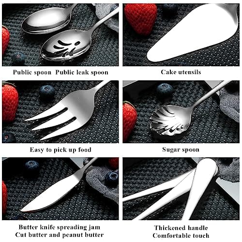 Berglander Silverware Serving Set 6 Pieces, Stainless Steel Serving Spoons Set, Flatware Serving Set, Serving Utensils Set Easy to Clean and Dishwasher Safe 5