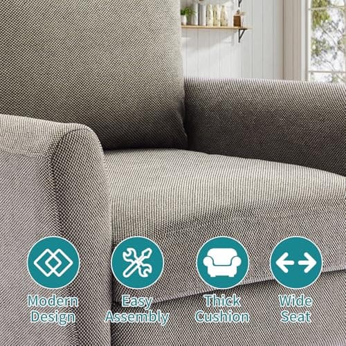 OLIXIS Comfy Accent Chair for Living Room Bedroom and Waiting Room, Upholstered Mid-Century Reading Chair with Pillow and Solid Wood Legs, Wide Singe Modern Lounge Sofa (Gray) 5