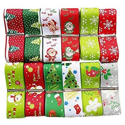 Chenkou Craft 12Yards Merry Christmas Polyester Grosgrain Ribbon 1"(25mm) Snowflake Claus Beer X'Mas Hat Sock (1"(25mm) Christmas Ribbon)
