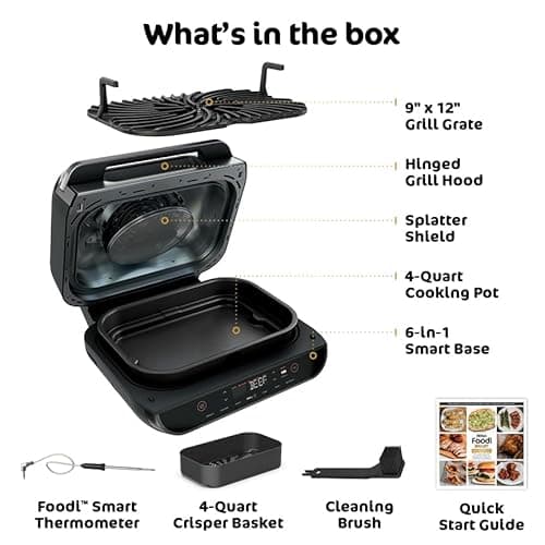 Ninja | Indoor Grill and Air Fryer| Foodi Smart XL | 6-in-1 Grill, Air Fry, Roast, Bake, Broil, Dehydrate & Crisp |Smart Thermometer & Splatter Shield | Dishwasher Safe Parts | Black/Silver | FG551 10
