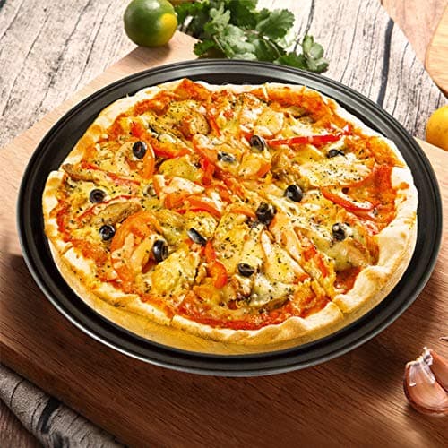 Pizza Pan With Holes, 2 Pack Carbon Steel Perforated Non-Stick Tray Tool Crispy 12inch Round for Home Kitchen 5