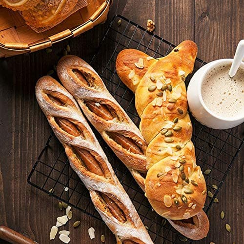 Lamoutor 2Pcs Metal Kitchen Baking Cooling Rack Square Wire Cooling Rack for Cake and Meat 10 x 11 inches (Black) 6