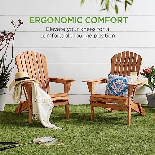 Best Choice Products Folding Adirondack Chair Outdoor Wooden Accent Furniture Fire Pit Lounge Chairs for Yard, Garden, Patio w/ 350lb Weight Capacity - Natural 8