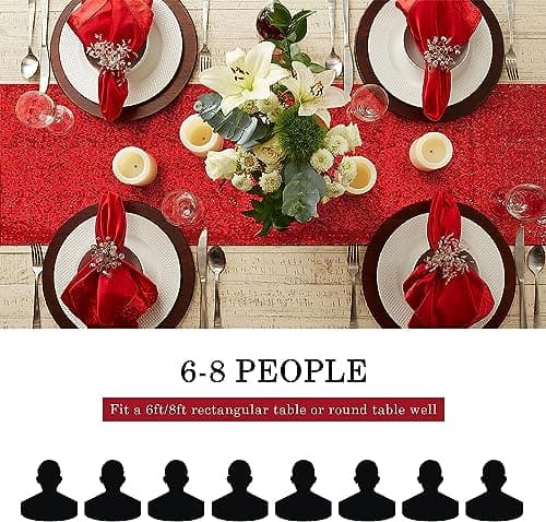 yuboo Red Sequin Table Runner - Sparkly Table Runners 12 x 72 inches Glitter Table Cloth for Party/ Women Girls Birthday/Bridal Baby Shower Decor 6